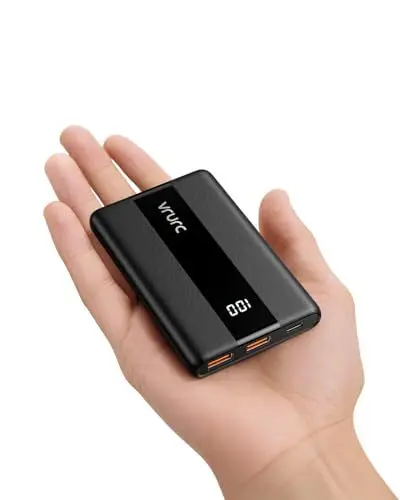 Produktbild: VRURC Mini PowerBank 10000mAh 20W Schnelles Aufladen USB C Ultra dünn Handy Externer Akku Tragbares Ladegerät Kompakte power Bank Klein Aber Stark mit 3 Ausgängen für iPhone Samsung Huawei Smartphones
