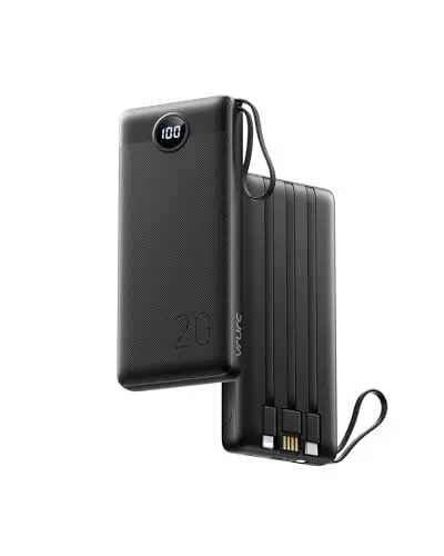 Produktbild: VRURC Powerbank 20000mAh mit Kabel USB C Power Bank Schnelles Aufladen 22.5W Tragbares Ladegerät Fast Charging mit LED Display Externer Handyakkus Kompatibel mit iPhone, Huawei, Samsung usw
