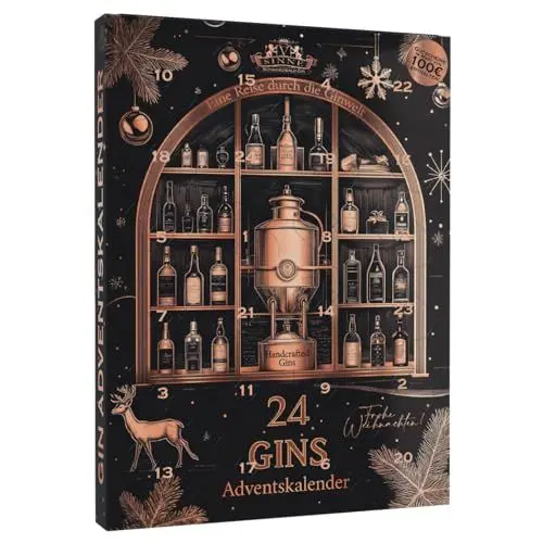 Produktbild: V-SINNE Gin Adventskalender 2024 – Exklusiver Premium Gin Kalender mit 24 Verschiedenen Gin Sorten – Advent Geschenk für Gin Liebhaber – Hochwertiger Gin Adventskalender für Genießer