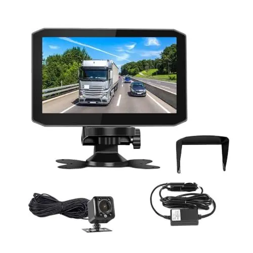 Produktbild: VSYSTO Backup-Kamera für LKW, 7-Zoll-Monitor-Rückfahrkamera mit Sonnenblende Infrarot-Nachtsichtobjektiv-Rückfahrkamera für Sattelanhänger LKW Van Traktor RV (Schwarz)