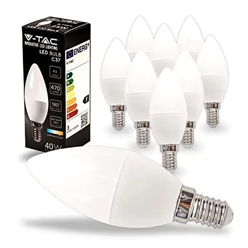 Produktbild: V-TAC 10x LED Glühbirne E14 Kerze - 4,5W (entspricht 40W) Kerzenlampe - 470Lumen - Kerze Lampe - Licht 3000K Warmweiß