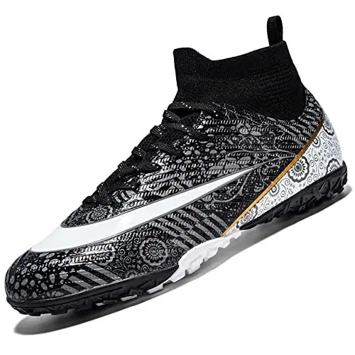 Produktbild: VTASQ Fußballschuhe Herren High Top TF Kunstrasen Fussballschuhe Kinder Jungen Trainingsschuhe Professionelle Athletics Outdoor Sport Turf Football Schuhe Unisex Schwarz 40 EU