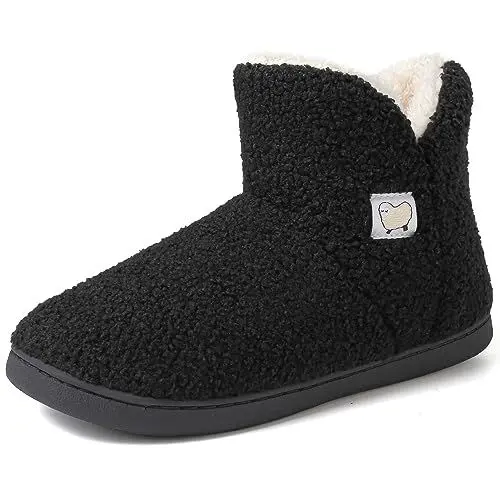 Produktbild: VTASQ Hausschuhe Herren Damen Hohe Plüsch Gefüttert Hausstiefel Memory Foam Winter Pantoffeln Stiefel Fell Warm Slipper rutschfest für Indoor Schwarz 44/45 EU