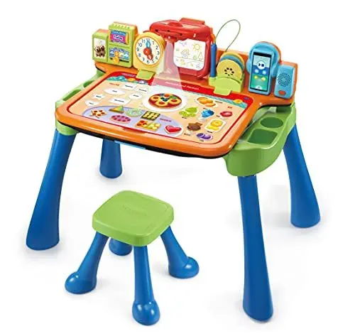 Produktbild: Vtech 5-in-1 Magischer Schreibtisch – Interaktiver Kinderschreibtisch inkl. Hocker – Mit Kreidetafel, Staffelei, Schreibfeld und Projektor – Für Kinder von 3-6 Jahren