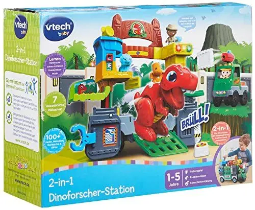 Produktbild: Vtech Baby 2-in-1 Dinoforscher-Station – Großes Fahrzeug und Dino-Spielset in einem mit vielen Figuren, Musik, und Lernsätzen – Für Kinder von 1-5 Jahren