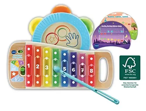 Produktbild: VTech Baby Interaktives Holz-Xylofon mit Tamburin – Leuchtendes Musikspielzeug aus 100 Prozent FSC®-Holz – Für Kinder von 1,5-4 Jahren