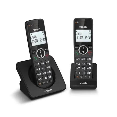 Produktbild: VTech ES2001 DECT Telefon Schnurlos 2 Mobilteile mit Anrufsperre, Lautstärkeregelung, Anrufer-ID/Anklopfen, 18 Stunden Gesprächszeit, Kurzwahl, hintergrundbeleuchtetes Display & Tastatur, ECO-Modus