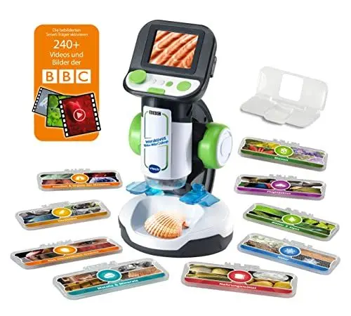 Produktbild: VTech Interaktives Video-Mikroskop – Bildschirm, smarte Objektträger, Audio-Fakten, Bild- und Videomaterial und Fotofunktion – Eigene Proben untersuchen und speichern – Für Kinder ab 7 Jahren
