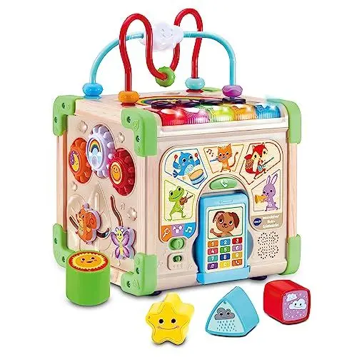 Produktbild: Vtech Interaktiver Holz-Spielwürfel – Interaktiver Spielwürfel mit FSC®-zertifiziertem Holz – Mit verschiedenen Elementen, Liedern und Musik – Für Kinder von 12-36 Monaten