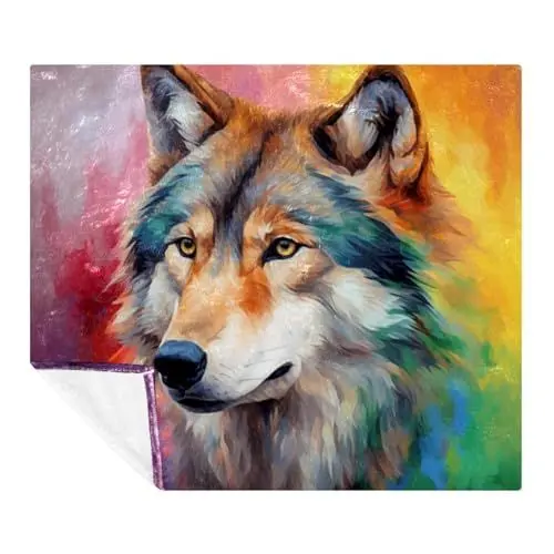 Produktbild: VTGHDEEQ Überwurfdecken für Frauen,Couchdecken und Überwürfe,Abstrakter Wolf Aquarell Hund,59x78.7 in