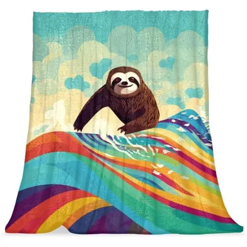 Produktbild: VTGHDEEQ Überwurfdecken für Frauen,Couchdecken und Überwürfe,Abstraktes Wellen Faultier Surfen,59x78.7 in