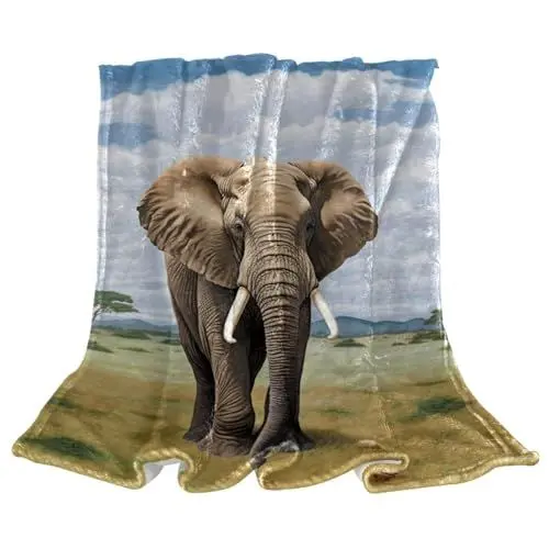 Produktbild: VTGHDEEQ Überwurfdecken für Frauen,Couchdecken und Überwürfe,Afrikanisches Grasland Elefantentier,59x78.7 in