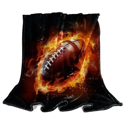 Produktbild: VTGHDEEQ Überwurfdecken für Frauen,Couchdecken und Überwürfe,American Football und Feuer,59x78.7 in