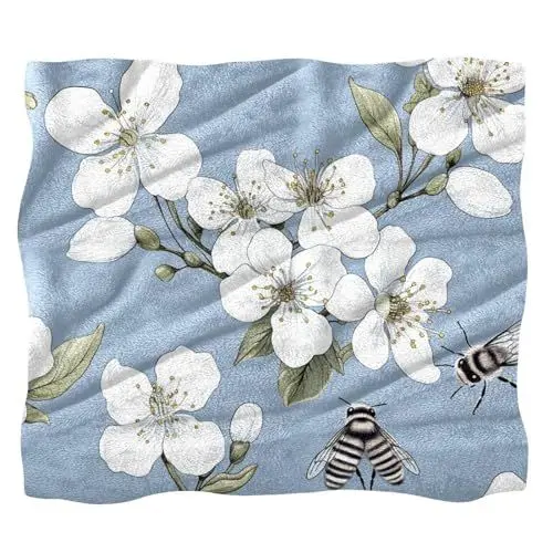 Produktbild: VTGHDEEQ Überwurfdecken für Frauen,Couchdecken und Überwürfe,Biene und Frühlingsblüte,59x78.7 in