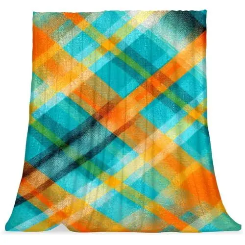Produktbild: VTGHDEEQ Überwurfdecken für Frauen,Couchdecken und Überwürfe,Blau und orange kariert,59x78.7 in