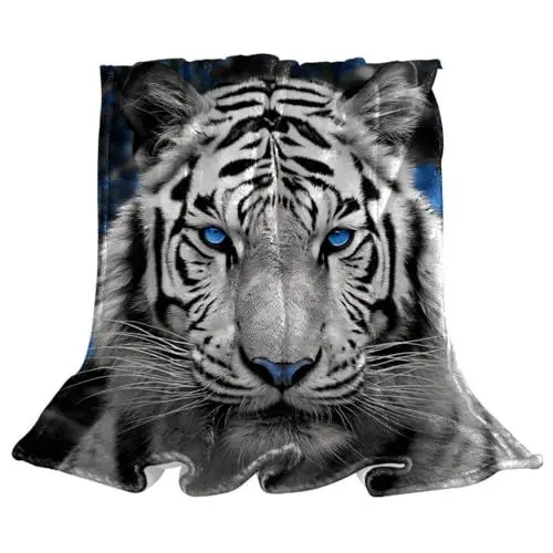 Produktbild: VTGHDEEQ Überwurfdecken für Frauen,Couchdecken und Überwürfe,Blaue Augen weißer Tiger,59x78.7 in