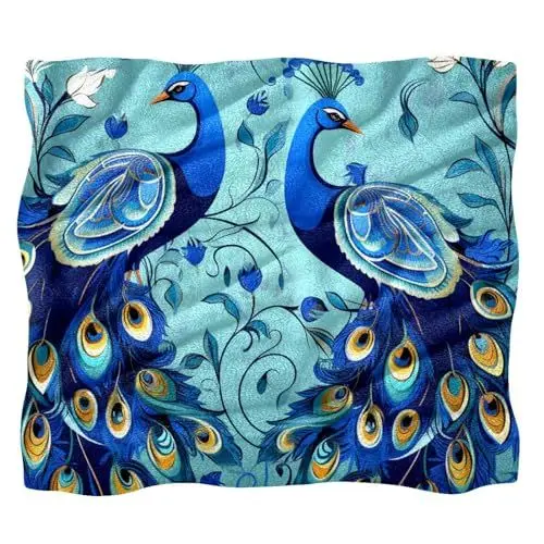 Produktbild: VTGHDEEQ Überwurfdecken für Frauen,Couchdecken und Überwürfe,Blaue Federpfauen,59x78.7 in