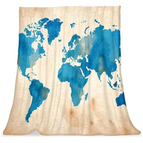 Produktbild: VTGHDEEQ Überwurfdecken für Frauen,Couchdecken und Überwürfe,Blaue Retro Weltkarte,59x78.7 in