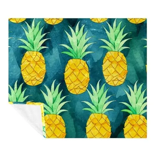 Produktbild: VTGHDEEQ Überwurfdecken für Frauen,Couchdecken und Überwürfe,Florale goldfrucht Ananas,59x78.7 in