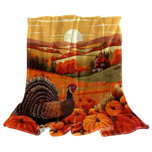Produktbild: VTGHDEEQ Überwurfdecken für Frauen,Couchdecken und Überwürfe,Herbstbauernhofkürbisse die Türkei,59x78.7 in