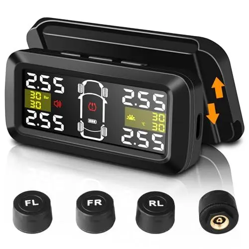 Produktbild: Vtopek TPMS Reifendruckkontrollsystem 3,5-Zoll Solar Reifendruckkontrollsystem mit 4/2-Rad-Modi 0,01 Bar Hochpräzise Abnehmbare Wireless TPMS Echtzeiterkennung Reifendrucksensoren Auto für Van SUV