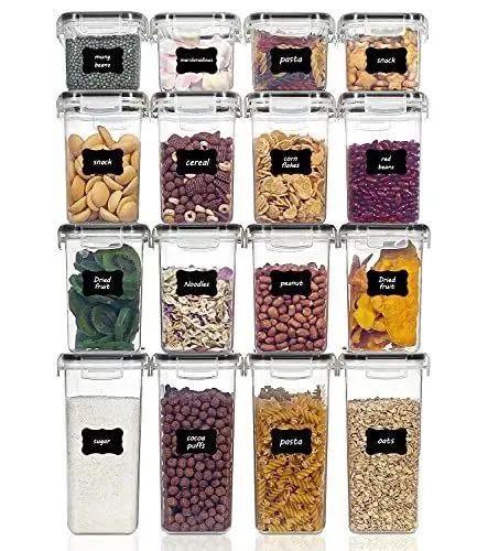 Produktbild: Vtopmart Vorratsdosen mit Deckel Luftdicht, Set mit 16 Vorratsbehälter, BPA-frei, Küchen Aufbewahrungsboxen für Mehl, Zucker, Körner, Mit Schreibstift und Etikett