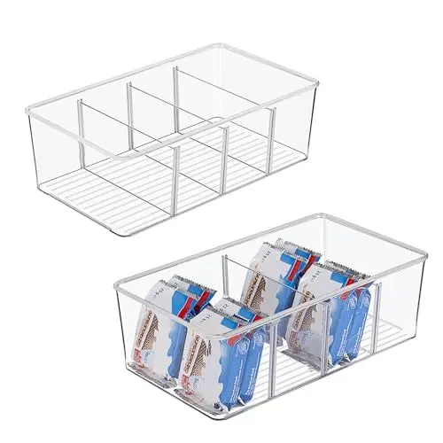 Produktbild: Vtopmart 2er Kühlschrank Organizer mit 4 Fächern, BPA-Freie Küche Stapelbarer Lebensmittelaufbewahrungsbox für Teebeutel,Snacks,Gewürze