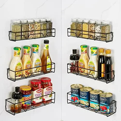 Produktbild: Vtopmart gewürzregal Wand aus Metall, 6er Gewürz Organizer ohne Bohren, hängend mit Klebebändern für Küche, Schrank, Schranktür, Speisekammertür