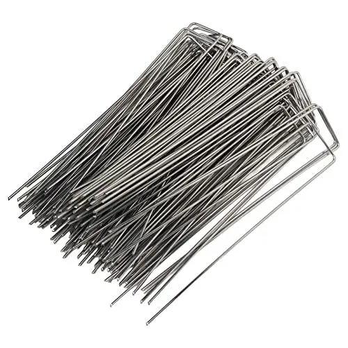 Produktbild: VTOSEN 100 Stück Erdanker Bodenanker, Verzinkter Stahl Heringe Erdnägel Stabil, U-förmige Erdspieß Garten für Unkrautvlies Camping Zelt Kunstrasen Gartenvlies (Roughness 2.5mm/0.10in)