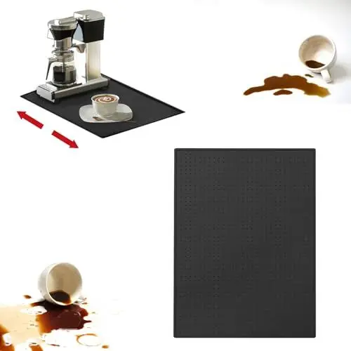 Produktbild: Vueinrg 48x30cm Unterlage Kaffeemaschine Silikonmatte mit Rand Anti-Rutsch und Wasserdicht Unterlage Kaffeevollautomat Silikon Matte unter Kaffeemaschine Kompatibel mit De'Longhi, Philips (Schwarz)