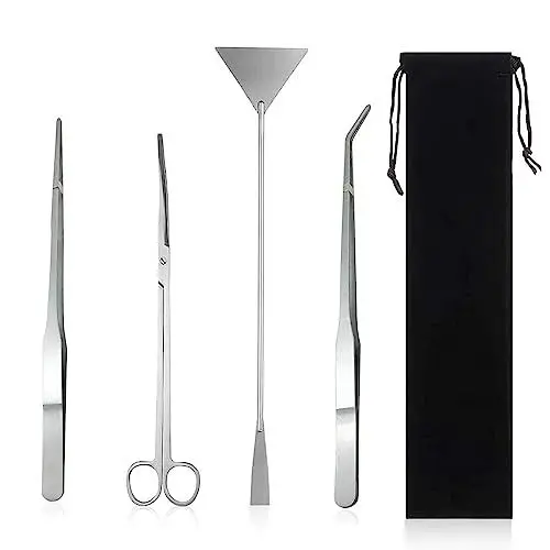 Produktbild: Vueinrg 4 in 1 Edelstahl Aquarium Aquascaping Set Aquarium Pinzette Lang Schere Spatel Kiesspatel Aquascape Tool Aquarium Zubehoer Pflanzenwerkzeuge Aquarium Reinigungsset Fish Starter Kits