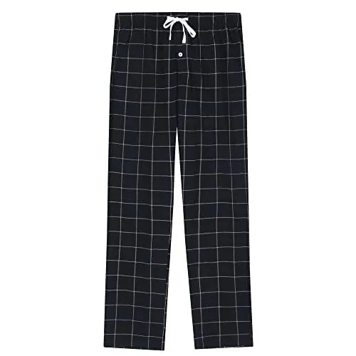 Produktbild: Vulcanodon Pyjamahose Herren lang Schlafanzughose kariert Schlafhose leicht Pyjama Hose mit Taschen weiche Lounge Hose (Schwarz, L)