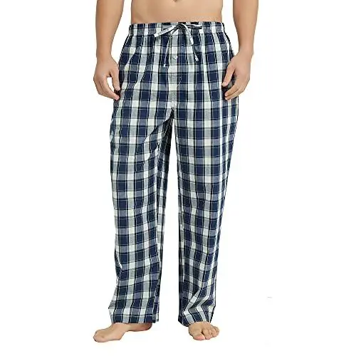Produktbild: Vulcanodon Schlafanzughose Herren lang 100% Baumwolle karierte Pyjamahose lange Schlafhose Freizeithose Schlafanzug Hose (Marineblau, L)