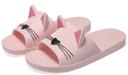 Produktbild: Vunavueya Damen Dusch- und Badeschuhe Badelatschen Herren Badeschlappen Sommer Hausschuhe Slides Badesandalen Strand Pantoletten Schlupf-Hausschuhe Schuhe Ice Rosa 37/38 EU(38-39CN)
