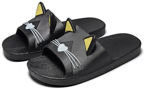 Produktbild: Vunavueya Damen Dusch- und Badeschuhe Badelatschen Herren Badeschlappen Sommer Hausschuhe Slides Badesandalen Strand Pantoletten Schlupf-Hausschuhe Schuhe New Schwarz Gelb 43/44 EU(44-45CN)
