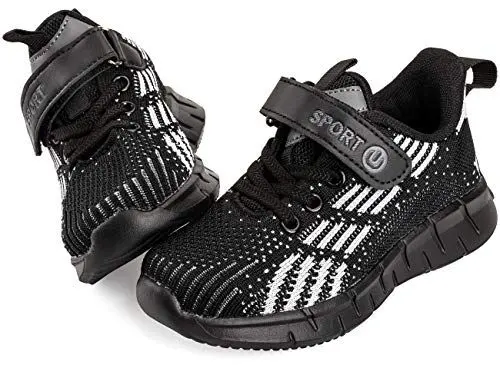 Produktbild: Vunavueya Jungen Laufschuhe Mädchen Running Sneakers Kinder Sportschuhe Freizeit Turnschuhe Low-Top Sports Schuhe Klettverschluss Schwarz Weiß 39