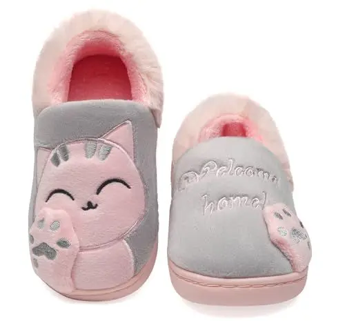 Produktbild: Vunavueya Damen Winter Flache Hausschuhe Herren Plüsch Pantoffeln Warme gefüttert Pantoletten Weich Bequem Slipper Schuhe Grau 35/36 EU/36-37CN