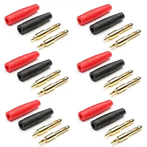 Produktbild: VUNIVERSUM 10 Paar (20 Stück) 4mm 2Pin Bananenstecker Goldstecker Steckverbinder für Ladegerät Ladekabel Labor Rot Schwarz DIY Stifte löten