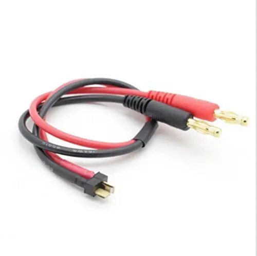 Produktbild: VUNIVERSUM 1x Original Lipo Akku Premium Ladekabel mit Mini T-Dean 2Pin Stecker Schwarz auf 2X 4mm Bananenstecker Goldstecker 30cm 14AWG Silikon Kabel RC Modellbau