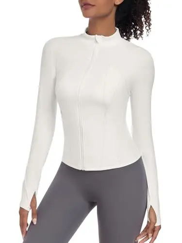 Produktbild: VUTRU Damen Leichte Laufjacke - Stilvolle Sportbekleidung für Damen, Atmungsaktive Sportjacke Mit Daumenlöchern und Reißverschlusstaschen Weiß L