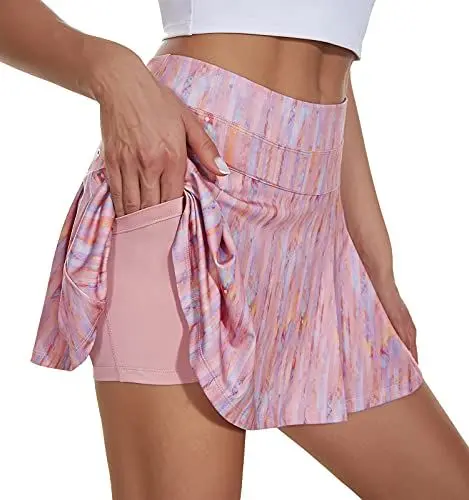 Produktbild: VUTRU Damen Tennisröcke Hohe Taille Tennis Skort mit Taschen Laufröcke Sport Golfrock mit Innenhose Rosa XXL