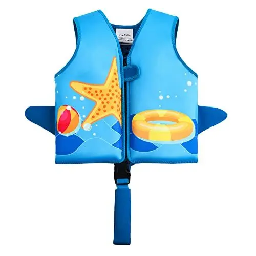 Produktbild: vveWin UV Neopren Schwimmweste für Kinder mit Sicherheitsschnalle Abnehmbare Schwimmer Swim Vest for Kids für Kleinkinder im Alter von 1,2,3,4,5,6,7,8 Jahren Mädchen und Jungen (Blue, Large)