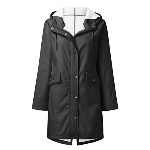 Produktbild: VVNHJA Damen Trenchcoat Rosa Wasserdichter Regenponcho Damen Lange Regenjacke Damen Regenjacke Damen Wasserfest Atmungsaktiv Regenponcho Damen Wasserdicht Wasserdichte Jacke Damen Herbst Wintermantel