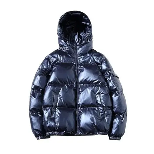 Produktbild: VYOTWBZ Damen Kurze Jacke Winter Glänzend Große Größe Kapuze Parka Outwear Daunen Gepolsterte Mäntel Weiblich(Blau,M)