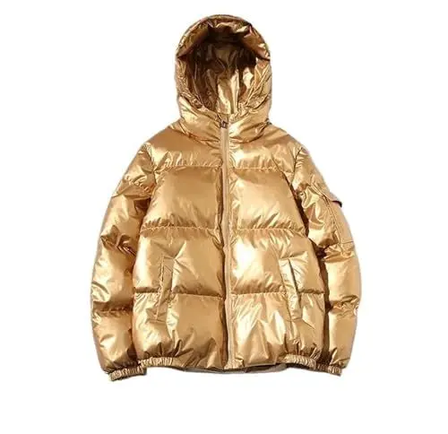 Produktbild: VYOTWBZ Damen Kurze Jacke Winter Glänzend Große Größe Kapuze Parka Outwear Daunen Gepolsterte Mäntel Weiblich(Gold,L)
