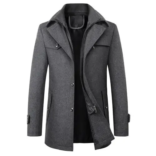 Produktbild: VYOTWBZ Wollmantel， Herren PEA Coat 2024 Herbst und Winter Neue Männer Wollmantel Doppelkragen Mantel Herrenmode Trenchcoat(Dark Gray,5XL)