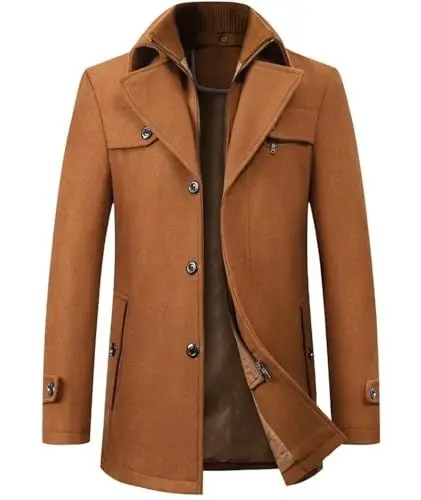 Produktbild: VYOTWBZ Wollmantel， Herren PEA Coat 2024 Herbst und Winter Neue Männer Wollmantel Doppelkragen Mantel Herrenmode Trenchcoat(Yellow,5XL)