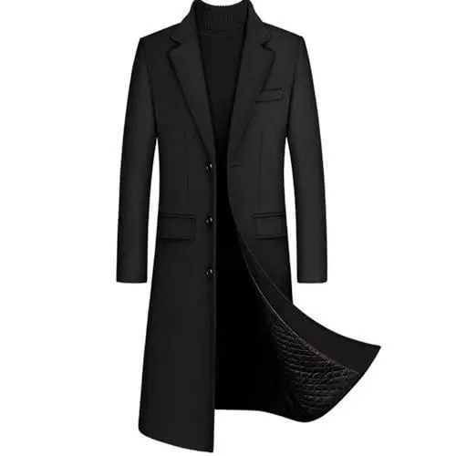 Produktbild: VYOTWBZ Wollmantel， Neu Extra Lange Fleece Graben Mantel Herren Kaschmir Mantel Slim Fit Woolen Peacoat Windjacke(Schwarz,M)
