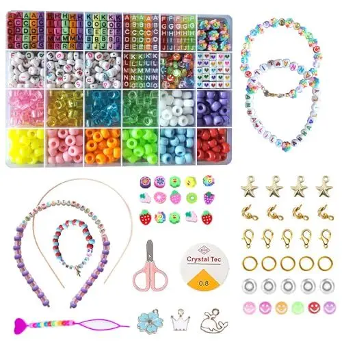 Produktbild: Vytung 1600 Stück Buchstabenperlen Alphabet Perlen Pony Perlen Armbänder Schmuckherstellung Basteln Perlen Kit Set Regenbogen Perlen Box