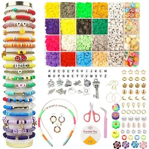 Produktbild: Vytung 4600pcs Clay Beads Bracelet Making，Beads for Jewelry Making With Letter Beads Smiley Face Beads Elastic Strings Bracelets Necklace